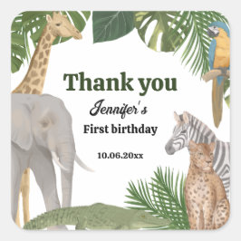 Carré Sticker d'anniversaire Wild One Safari tropical