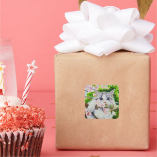 Carré sticker d'aquarelle pour chat mignon