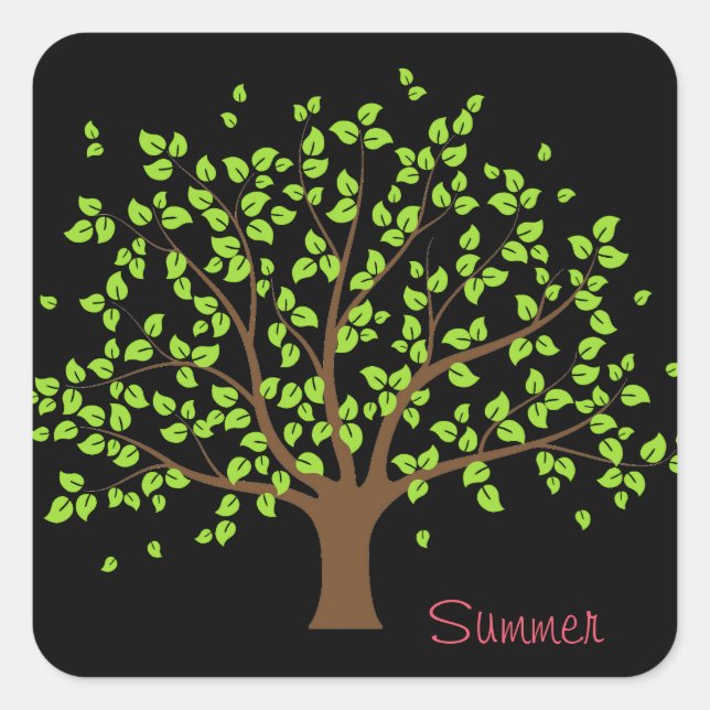 Carré Sticker d'arbre vert d'été (Devant)