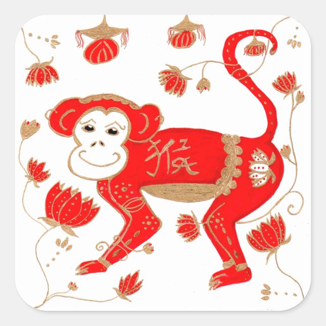 Carré Sticker d'astrologie du singe chinois (Devant)