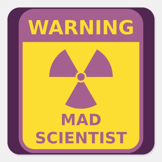 Carré Sticker d'avertissement de scientifique fou (Devant)