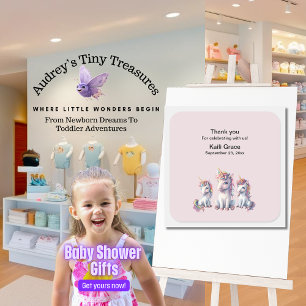 Carré Sticker de Baby shower de licorne magique