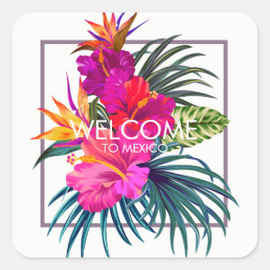 Carré Sticker de bienvenue pour Bouquet floral tropical