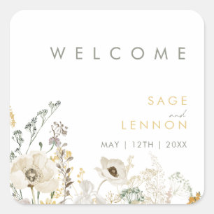 Carré Sticker de bienvenue pour Mariage Fleur sauvage Wh