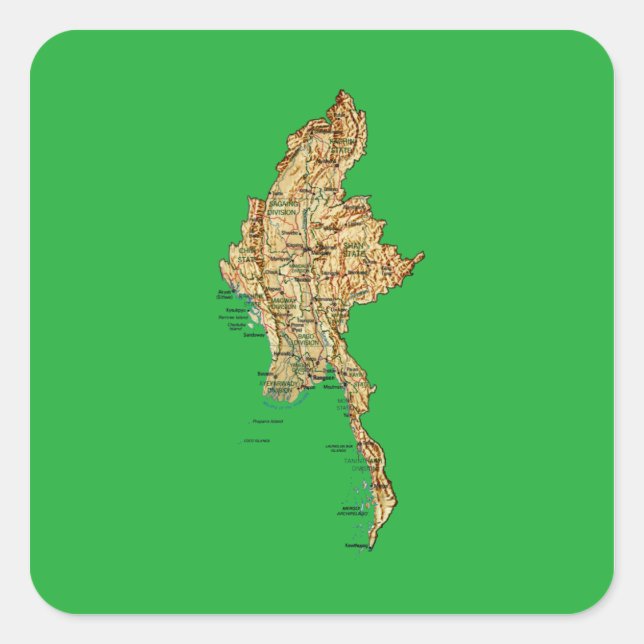 Carré Sticker de carte du Myanmar (Devant)
