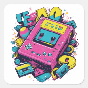 Carré Sticker de console de jeu Retro 90s Gamer vintag