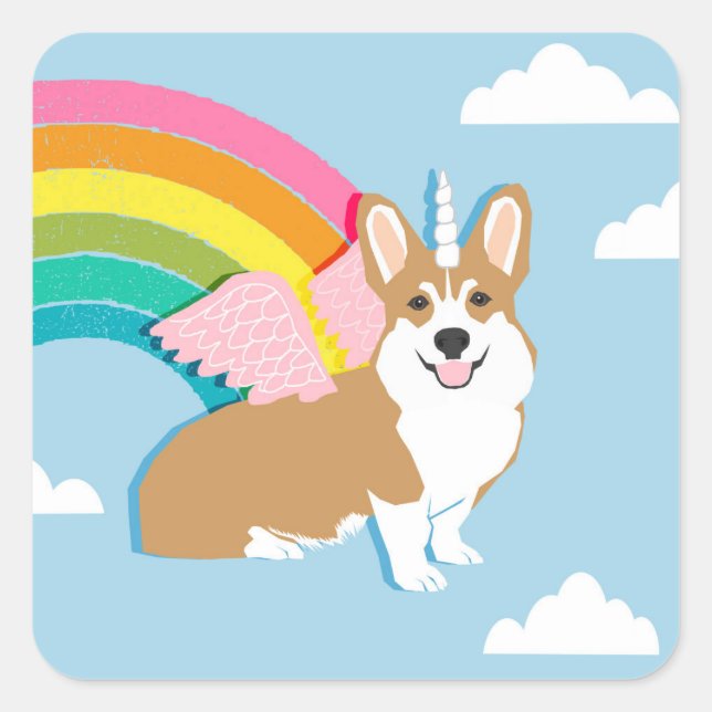 Carré Sticker de Corgi Unicorn (Devant)