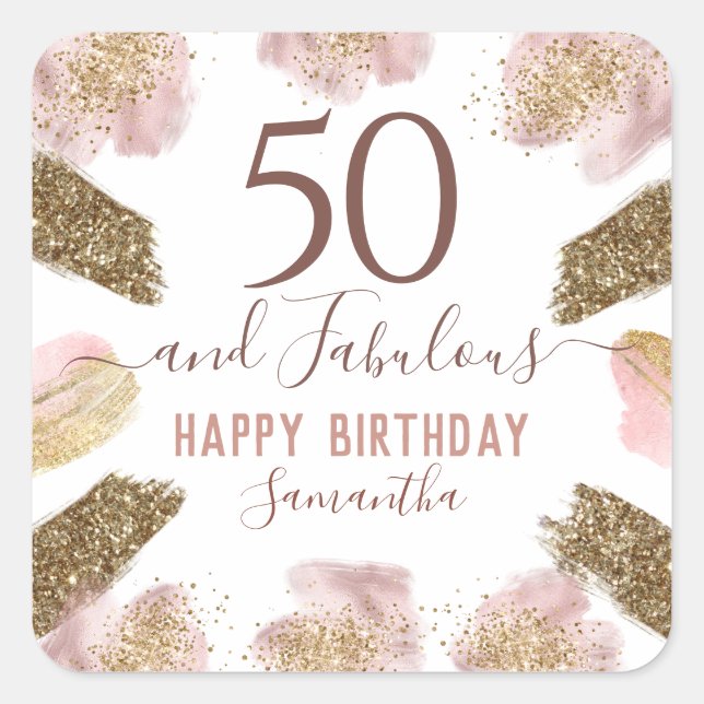Carré Sticker de fête d'anniversaire 50 et fabuleux (Devant)