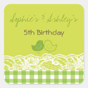 Carré Sticker de fête d'anniversaire pour les oiseaux ju