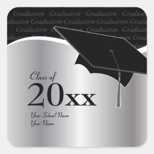 Carré Sticker de graduation en argent et noir personnali