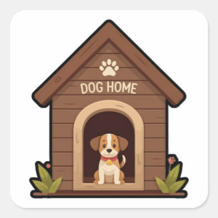 Carré Sticker de la maison de chien avec contour noir