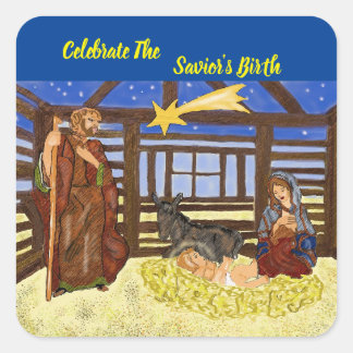 Carré sticker de la nativité de Noël.fêter
