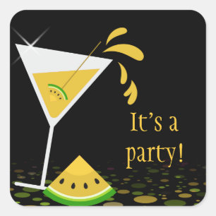 Carré Sticker de la soirée Cocktail de pastèque jaune