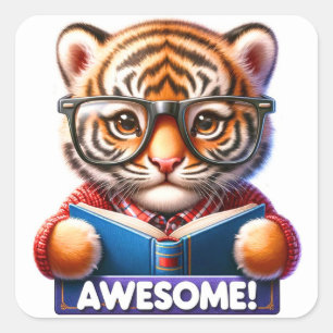 Carré Sticker de lecture de tigre de bébé génial