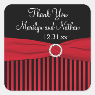Carré Sticker de mariage à rayures noires, rouges, blanc