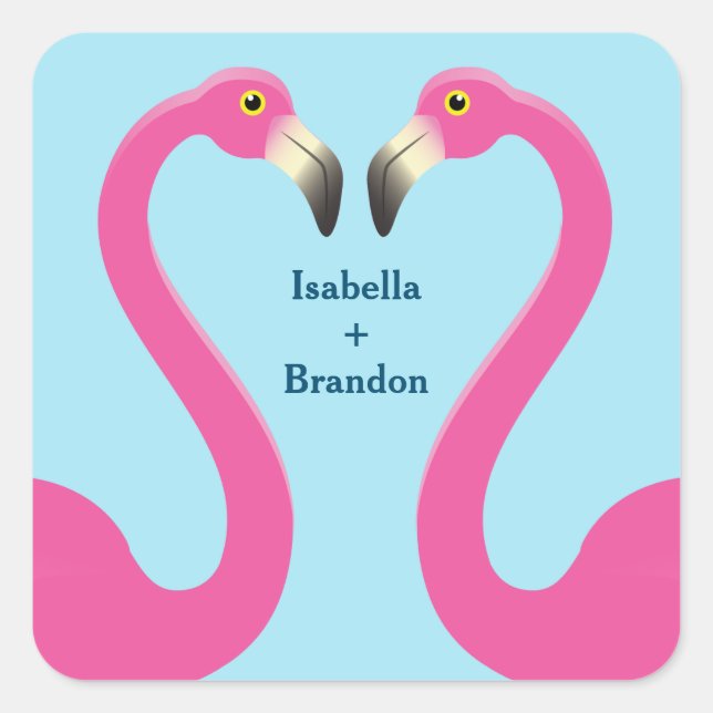 Carré Sticker de mariage Blue Flamant rose Beach (Devant)
