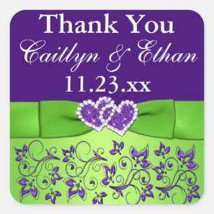 Carré Sticker de mariage floral violet, vert