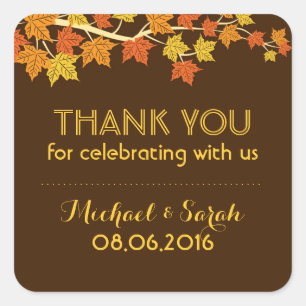 Carré Sticker de Merci d'automne Brown d'automne Feuille