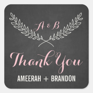 Carré Sticker de Merci de monogramme Rustique Laurel