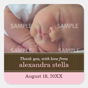 Carré Sticker de message pour bébé Pinstripe Ribbon