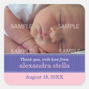 Carré Sticker de message pour bébé Pinstripe Ribbon