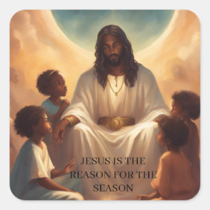 Carré Sticker de Noël afro-américain Black Jesus