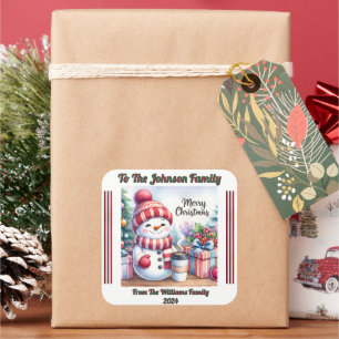 Carré Sticker de Noël gai sur un cadeau de fête