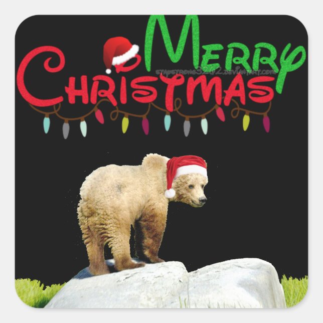 Carré Sticker de Noël grizzli (Devant)