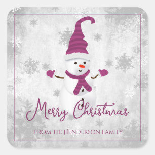 Carré Sticker de Noël Magenta Cute Snowman