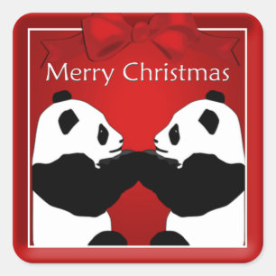 Carré Sticker de Noël Panda Friends Couple