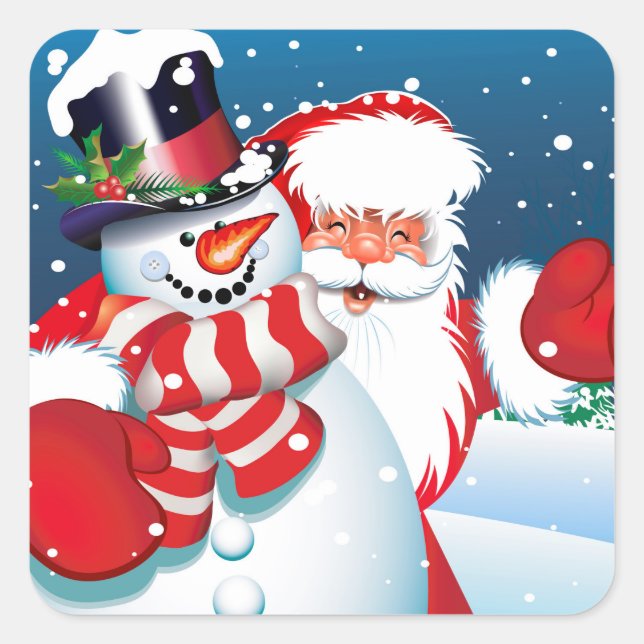 Carré Sticker de Noël Père Noël & Snowman (Devant)