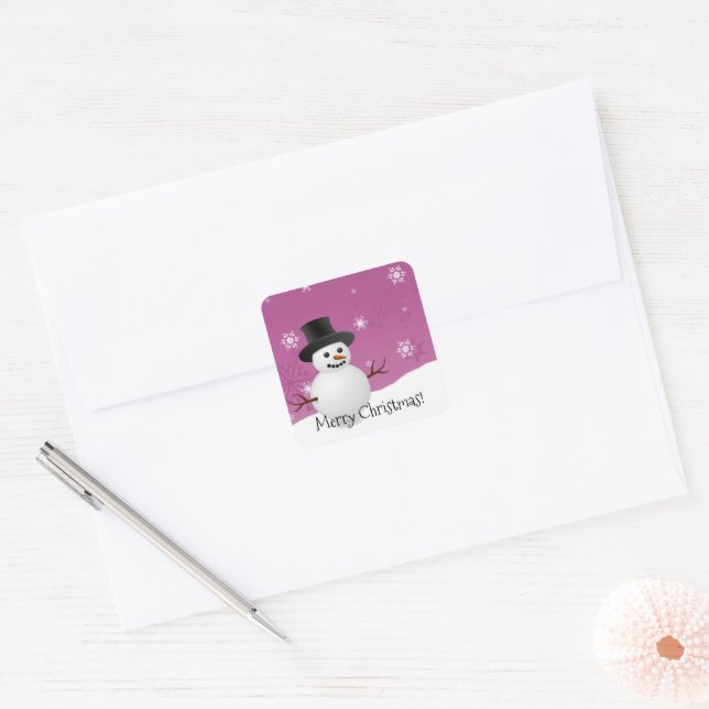 Carré Sticker de Noël Pink Snowman (Enveloppe)