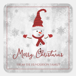Carré Sticker de Noël Red Cute Snowman