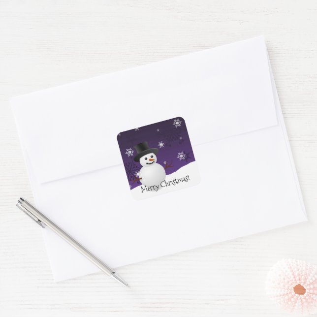 Carré Sticker de Noël Snowman violet hiver (Enveloppe)