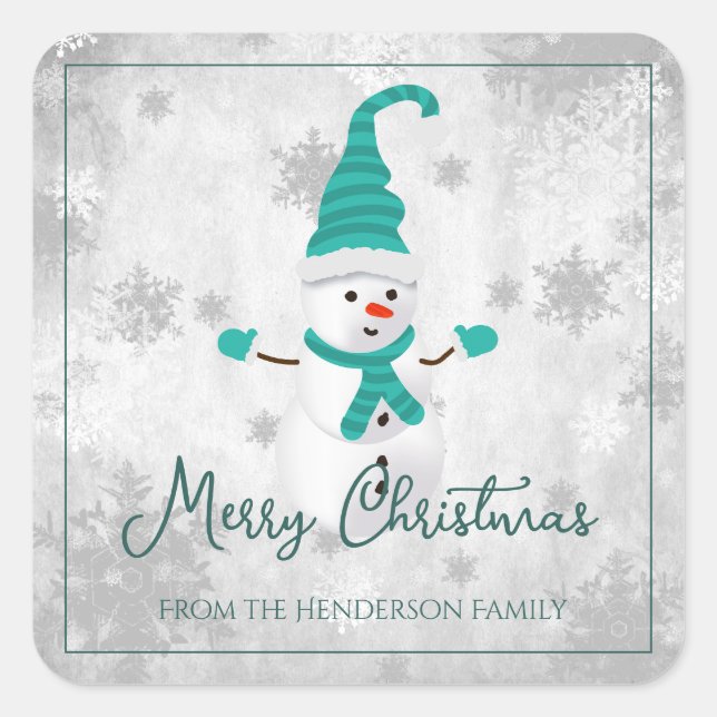 Carré Sticker de Noël turquoise Snowman (Devant)