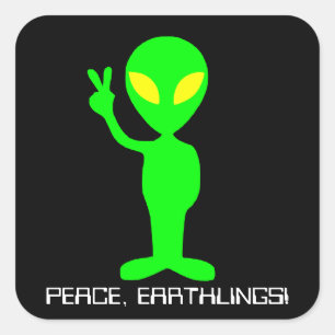 Carré Sticker de paix Alien en vert/noir