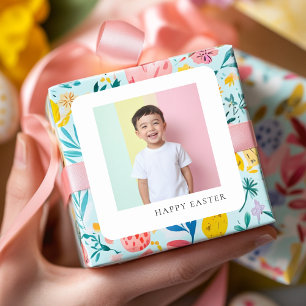 Carré Sticker de Pâques heureux personnalisé avec photo