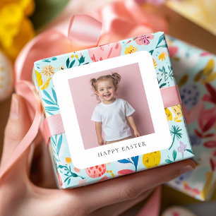 Carré Sticker de Pâques heureux personnalisé avec photo