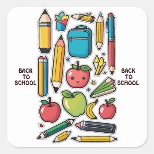Carré Sticker de retour à l'école - Articles colorés