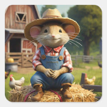 Sticker de souris fermier adorable