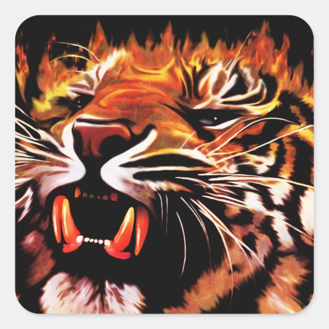 Carré Sticker de tigre de puissance de feu (Devant)