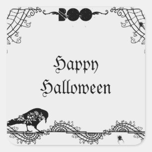 Carré Sticker d'Halloween noir et blanc élégant