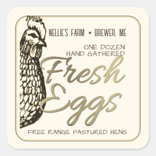 Carré Sticker d'oeuf frais Rustique Hen Gold Text pour c