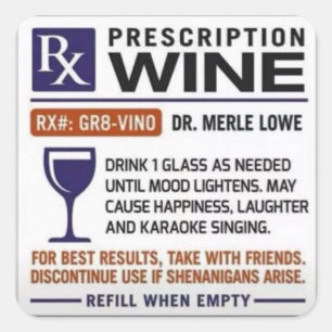Carré Sticker d'ordonnance sur le vin