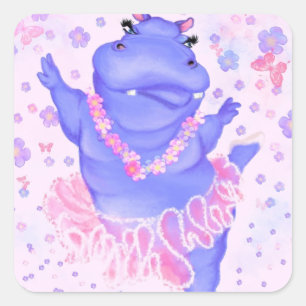 Carré Sticker drôle avec Ballerina Hippo Ballet Dancer