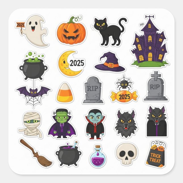 Carré Sticker Éffrayant Halloween 2025 - Citrouilles, fa (Devant)
