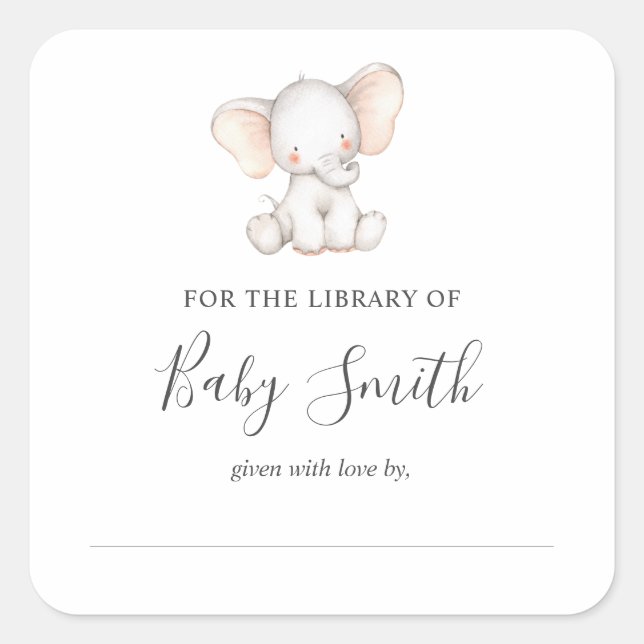 Carré Sticker éléphant plaque baby shower (Devant)