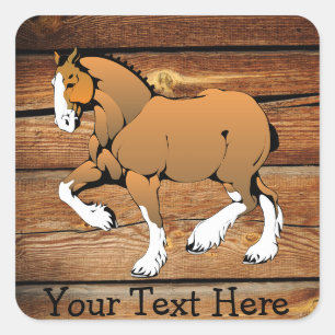 Carré Sticker en bois rustique Clydesdale Horse