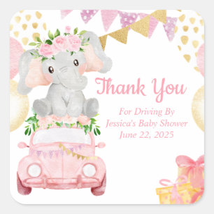Carré Sticker En Merci De Baby shower Elephant