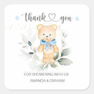 Carré Sticker en Merci de Baby shower pour garçon Teddy 